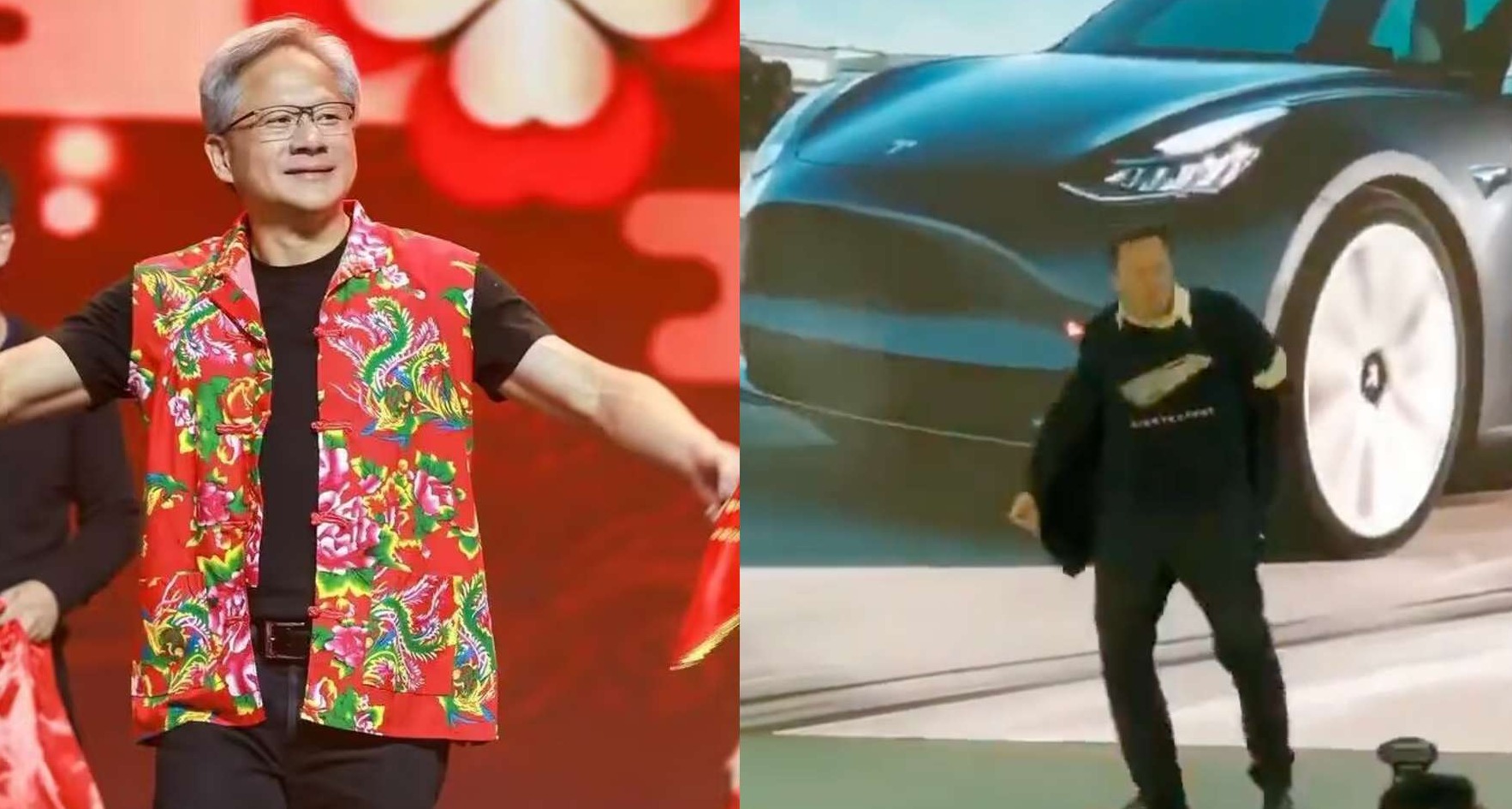 Jesen Huan y Elon Musk bailando