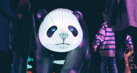 Figura de un oso panda iluminada