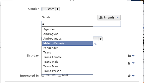 Facebook permite elegir identidades de género como "transexual" o "andrógino"-variedad-genero-muro-facebook-eeuu