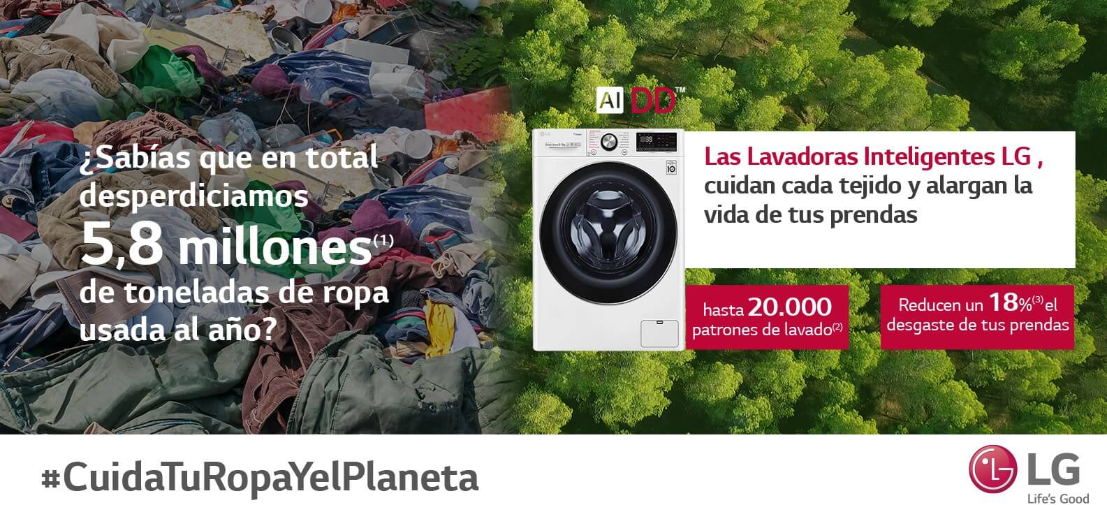 Imagen de la campaña diciendo que desperdiciamos 5,8 millones de toneladas de ropa al año.