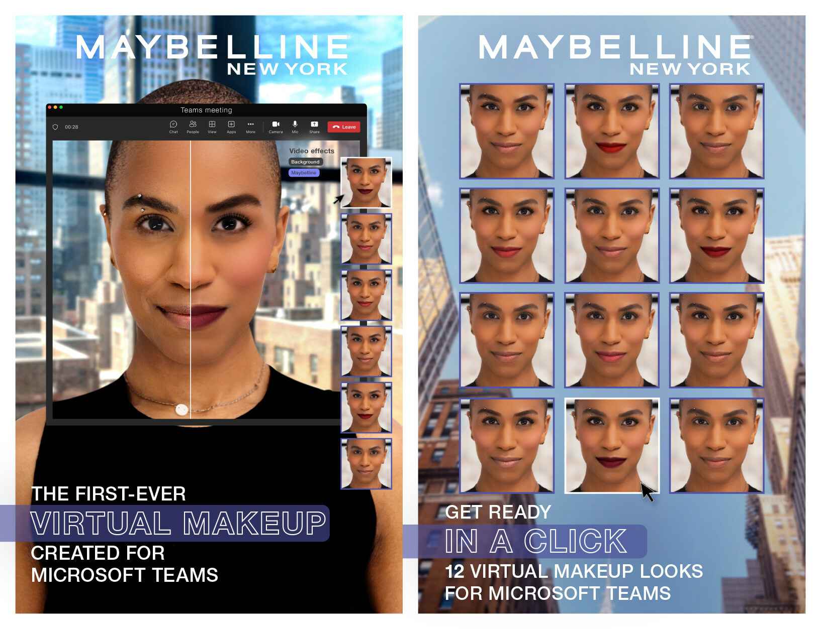 Cartel que anuncia la aplicación en el que se muestran las doce opciones de maquillaje.
