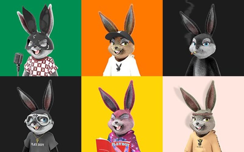 conejos ataviados con elementos de la iconografia de playboy