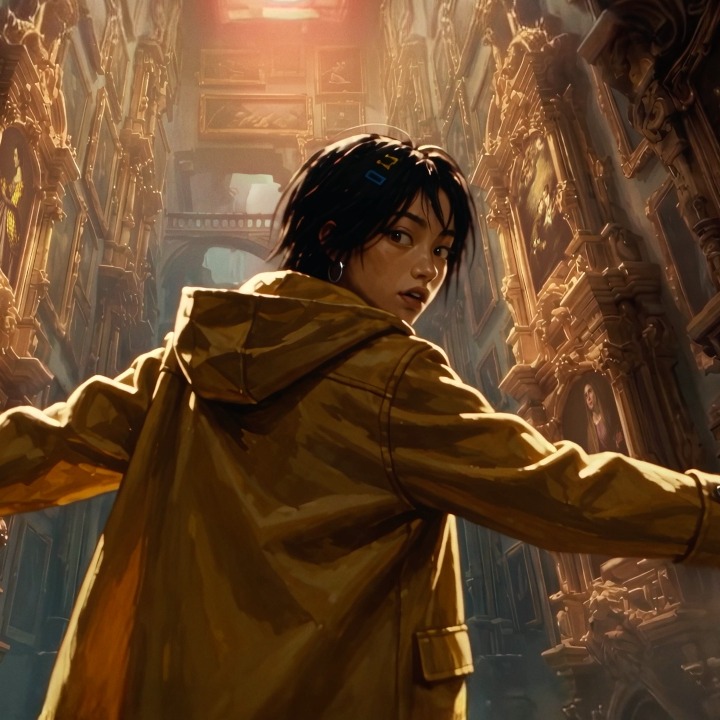 Protagonista del spot entrando en una catedral