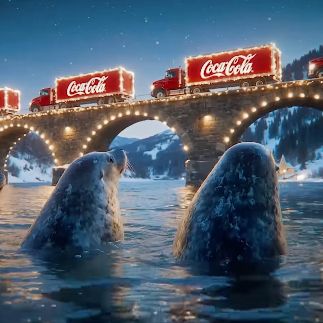 Tres focas ven pasar camiones de Coca-Cola