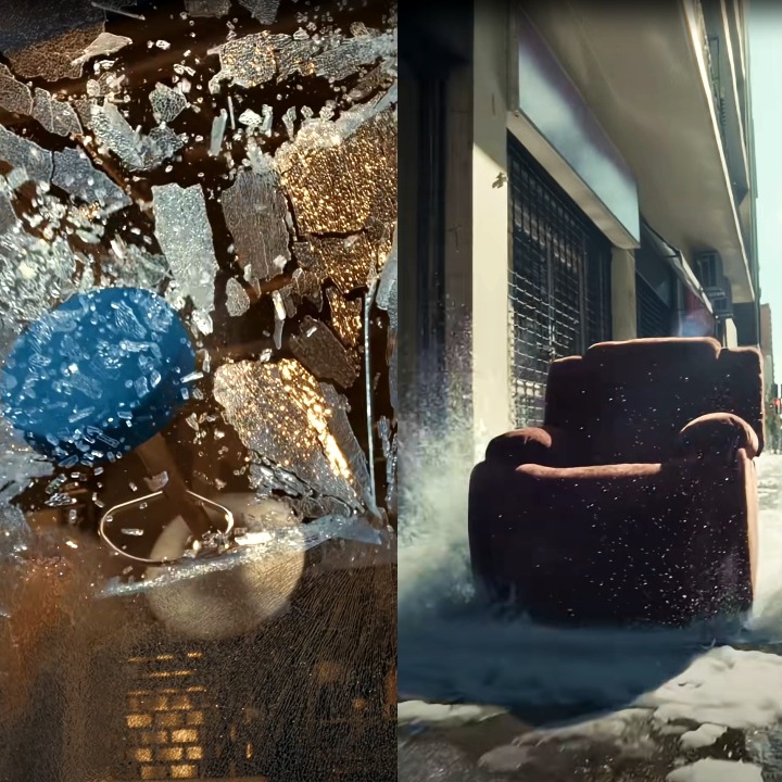 Una imagen de la cama, el taburete y el sillón de los anuncios