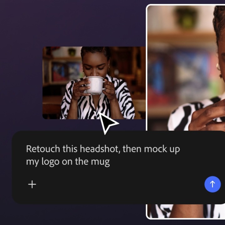 La interfaz del asistente con una chica bebiendo de una taza de café