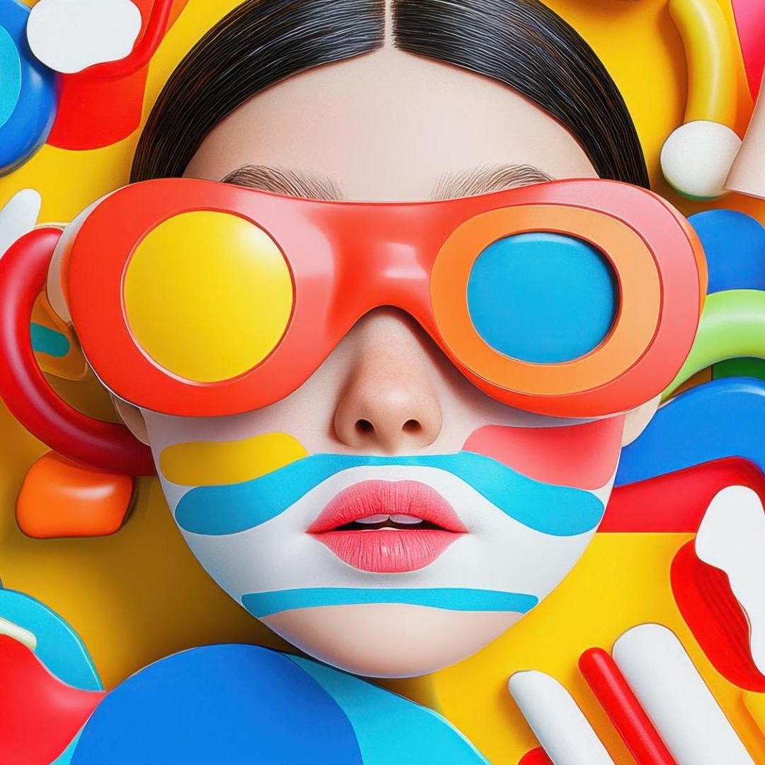 Ilustración de una chica con gafas y fondo de colores