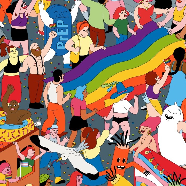 Imagen de la campaña al estilo dónde está wally con muchos personajes, escenas y colores