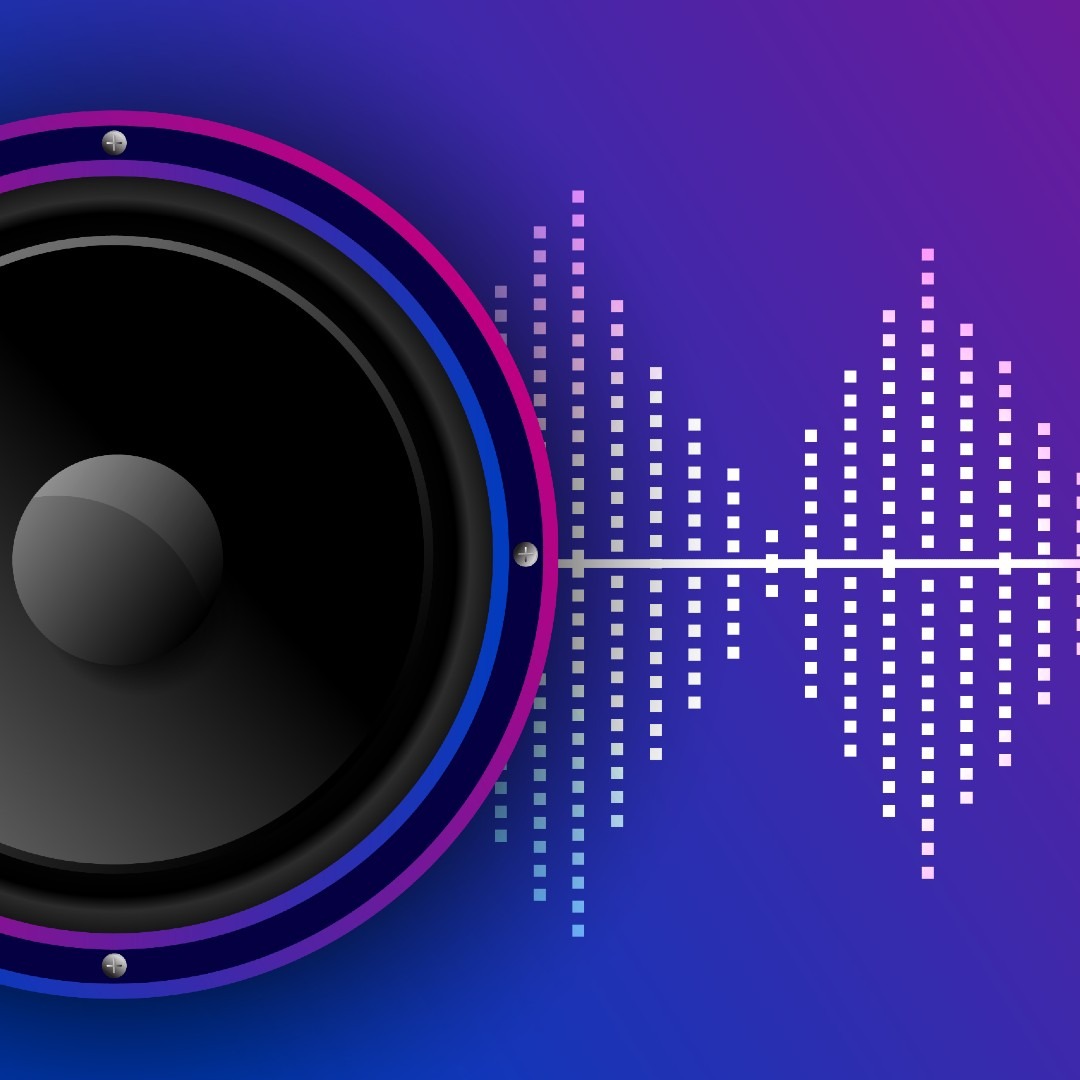 Ilustración de un altavoz y ondas de sonido