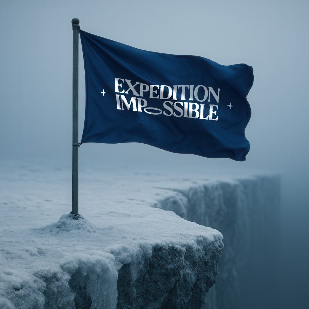 Bandera en un acantilado nevado