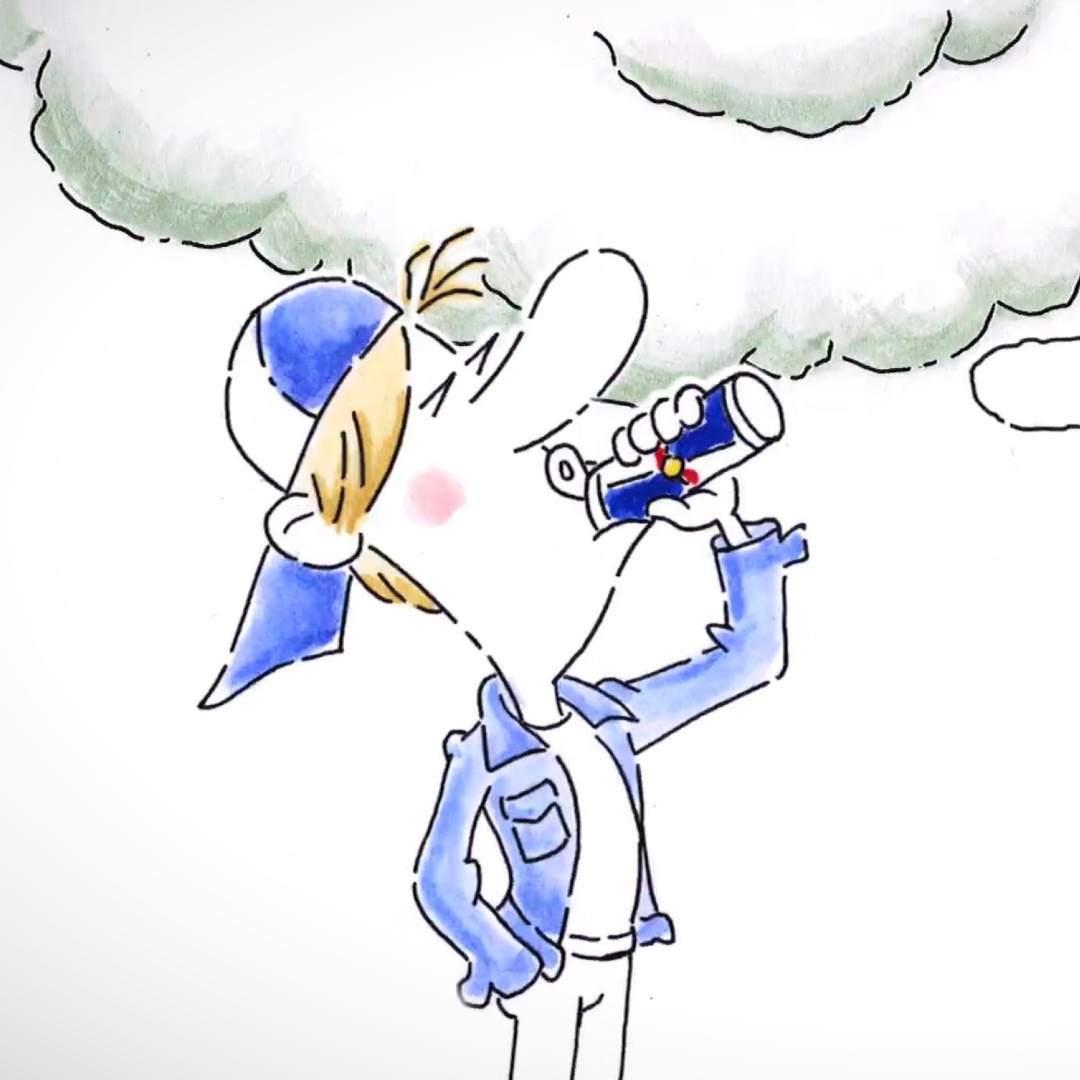 Iustración de un joven bebiendo Red Bull