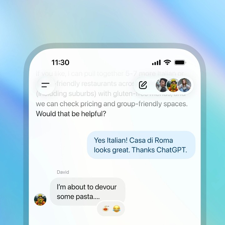 La interfaz de un chat de grupo en ChatGPT