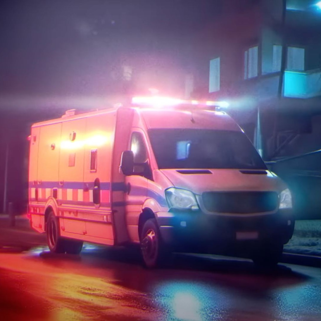 Imagen de una ambulancia con las sirenas encendidas