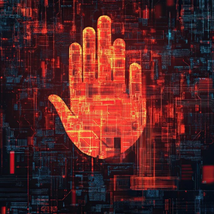 Una mano roja que transmite la señal de frenar