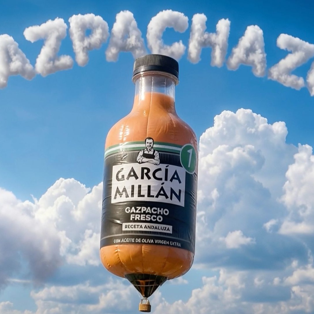 Globo aerostático con forma de botella de gazpacho García Millán