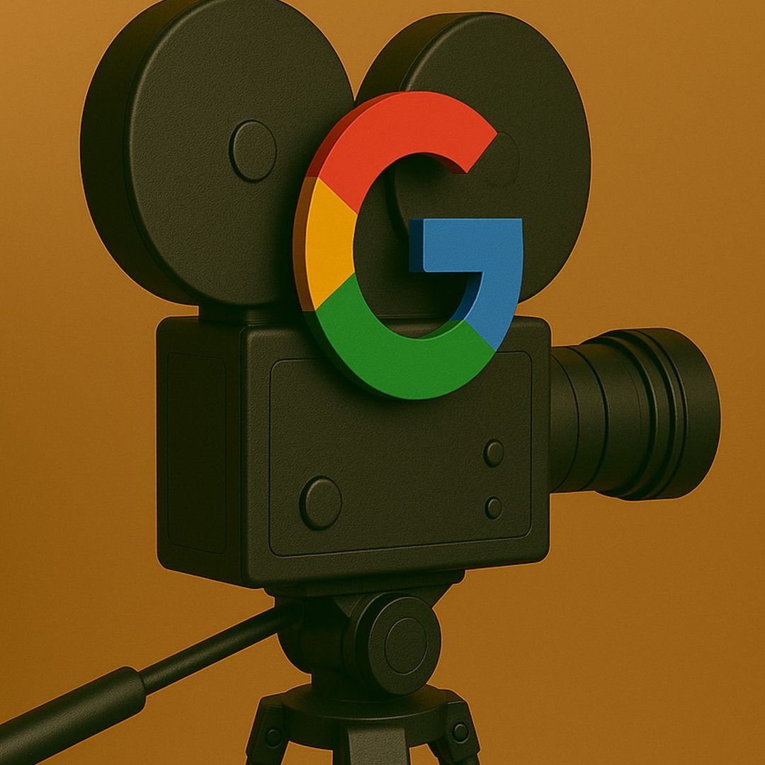 Imagen de una cámara de cine con el logotipo de Google, creada con inteligencia artificial
