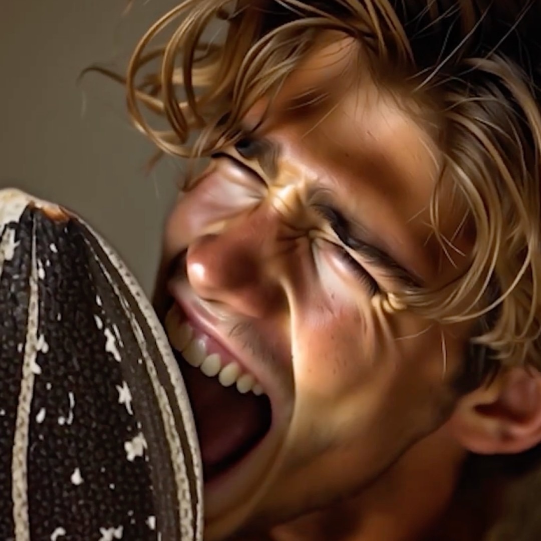 Personaje de inteligencia artificial comiendo una pipa gigante