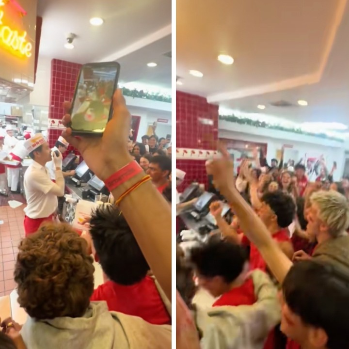 Imágenes de los jóvenes apelotonados en el mostrador esperando el pedido