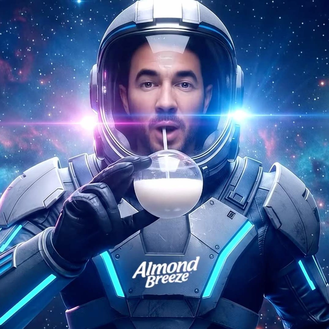Kevin Jonas en un anuncio de Almond Breeze