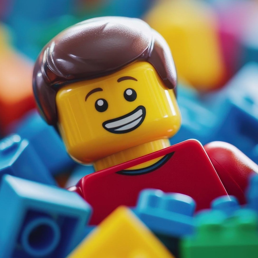 Muñeco de Lego entre piezas de Lego