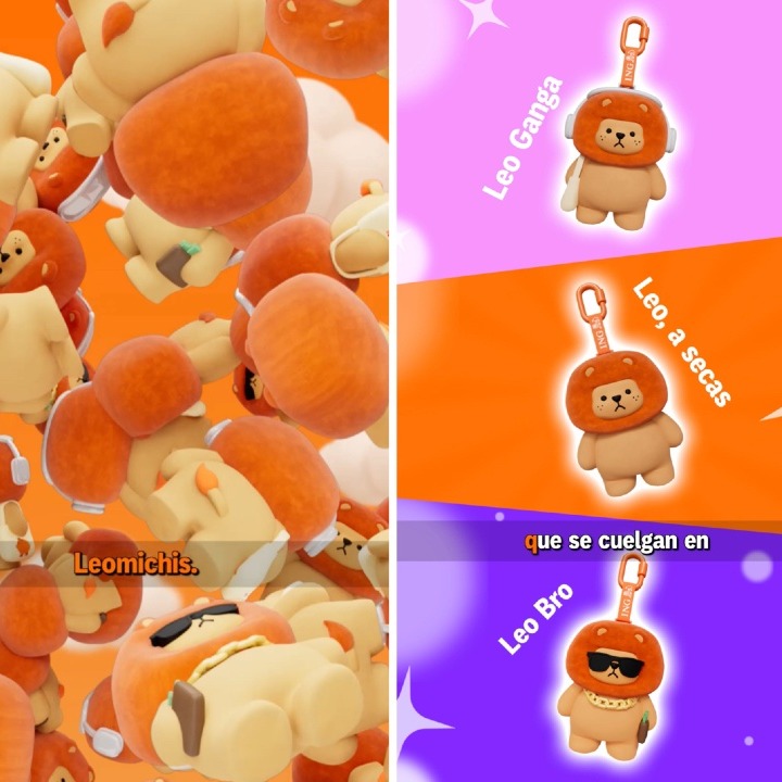 Imágenes de los Leomichis, llaveros coleccionables con el león de ING