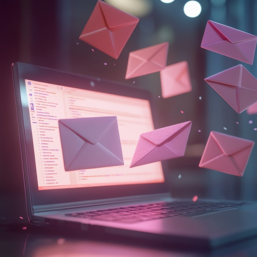 Sobre rosas volando alrededor de un ordenador portátil