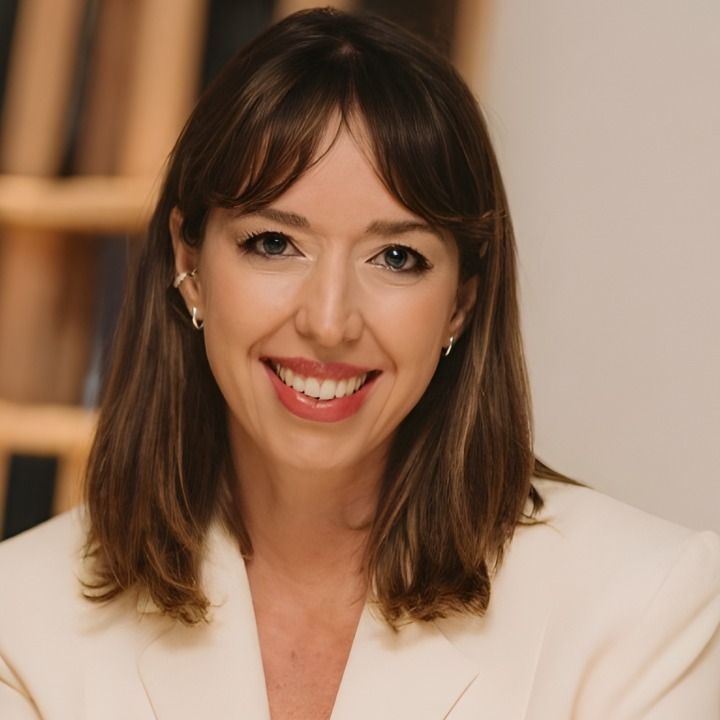 Foto corporativa de Alba con chaqueta blanca
