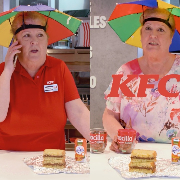 Varios momentos del vídeo promocional en los que sale La Pepi con el gorro-sombrilla en la cabeza