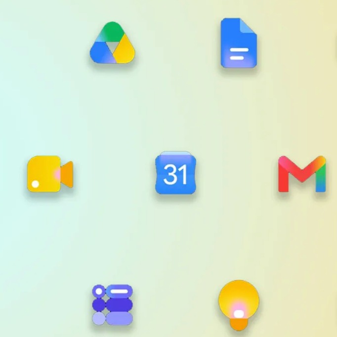 Todos los nuevos iconos de Google Workspace sobre un fondo degradado