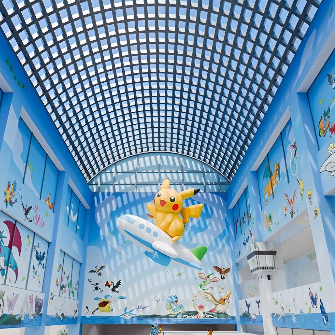 Ilustraciones de Pokémon en un aeropuerto en Japón