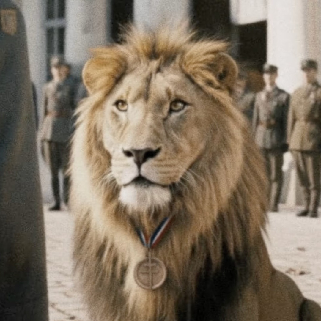 Un león con una medalla