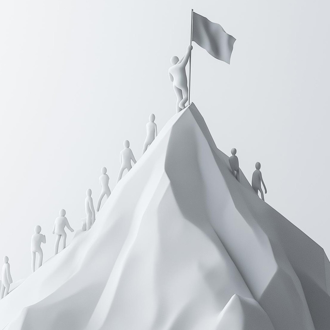 Imagen digital de figuras subiendo una montaña