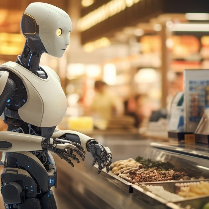 Un robot comprando en un mercado