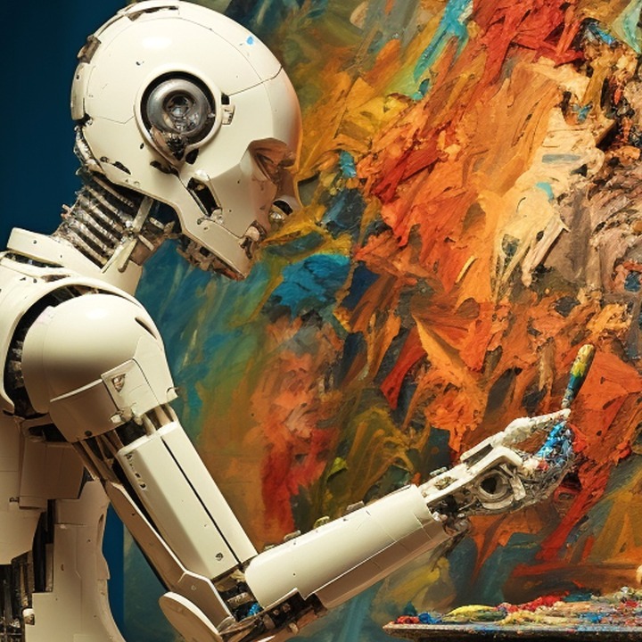 Un robot pintando un cuadro de colores