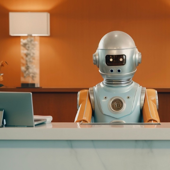 Un robot en el mostrador de un hotel