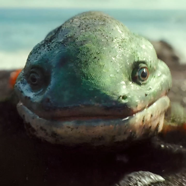 El Ichthyostega saliendo del agua a tierra firme