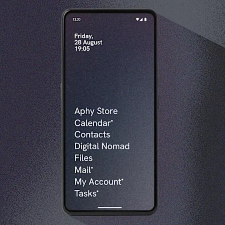 Pantalla del teléfono con los títulos de cada una de las aplicaciones solamente en texto