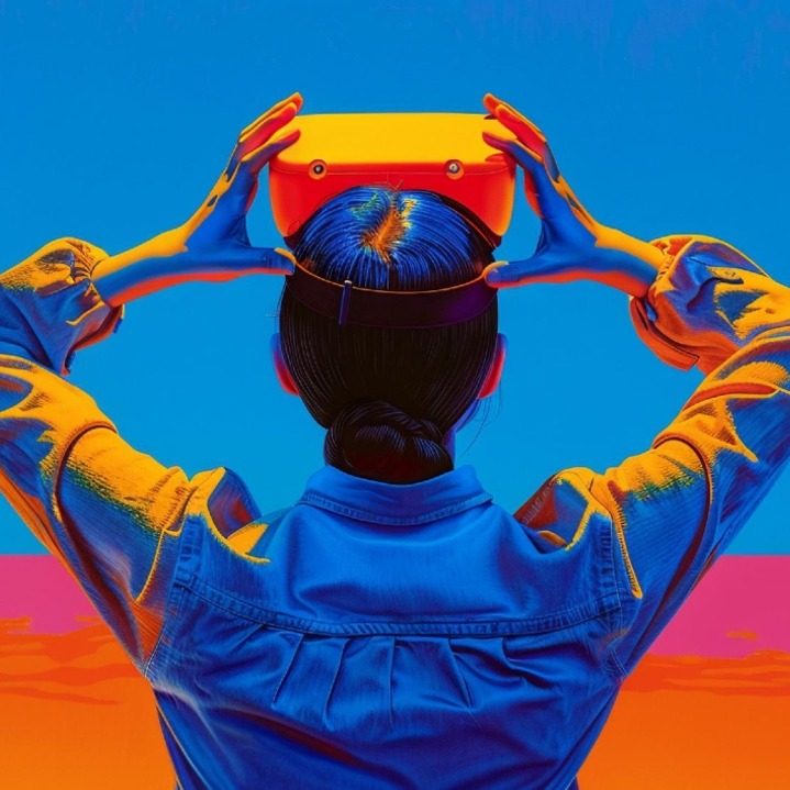 Una persona de espaldas colocándose unas gafas de realidad virtual