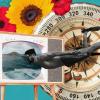 Un collage con una brújula y un hombre buceando