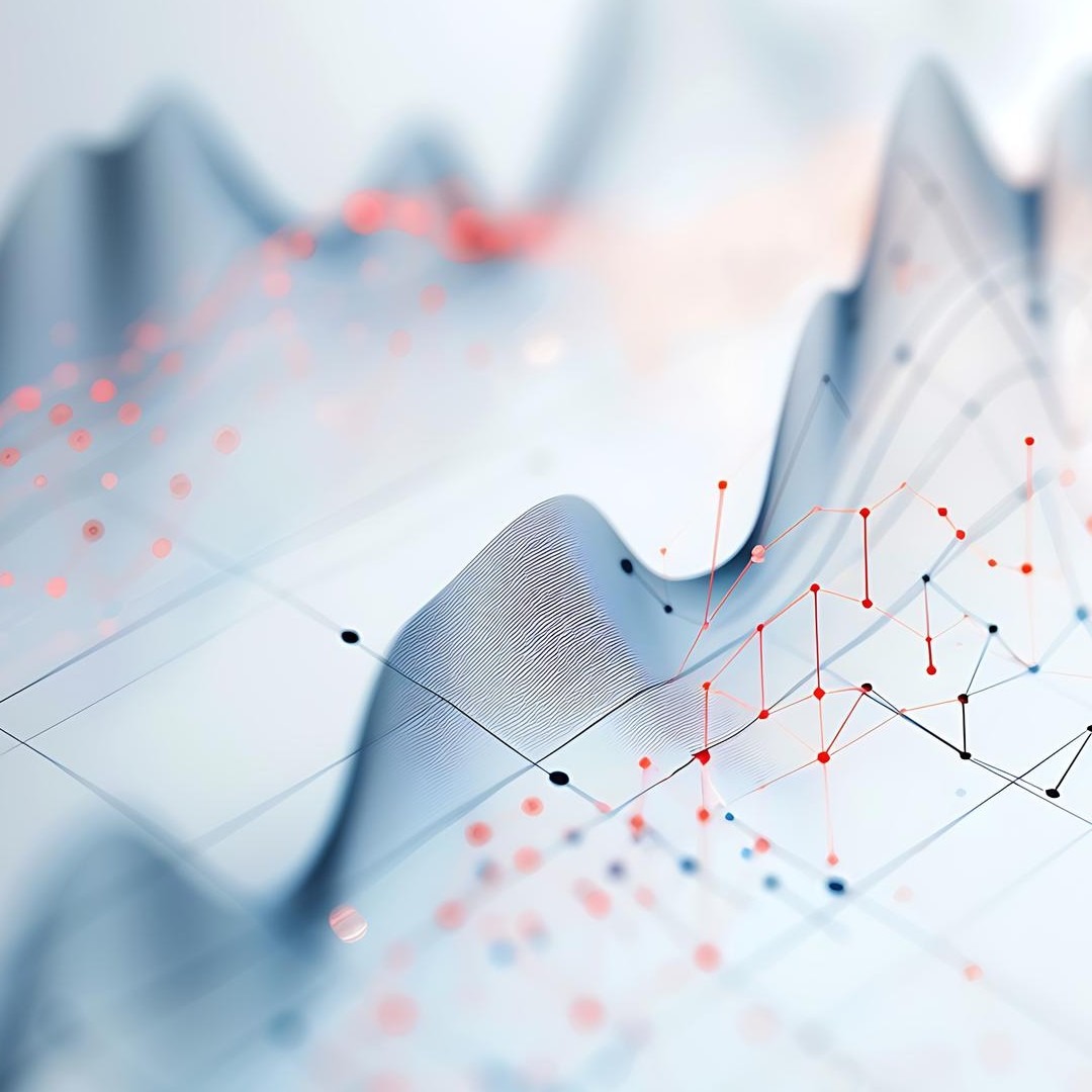Gráfico de lineas azules y puntos rojos