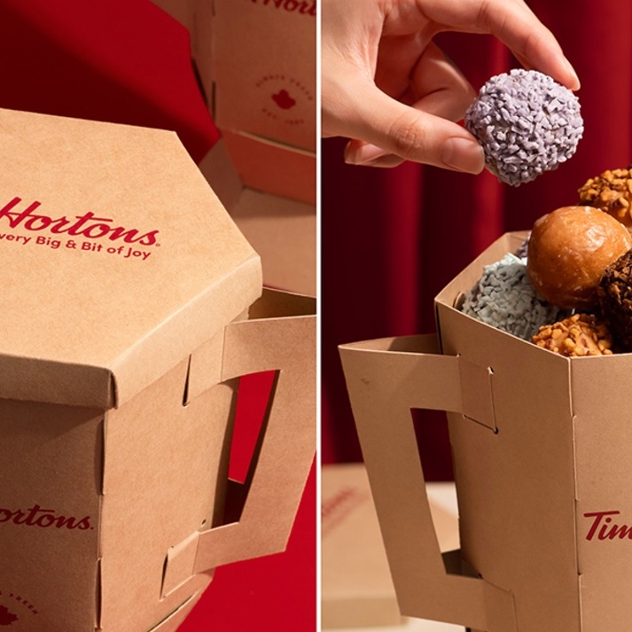 El packaging de Tim Hortons con forma de trofeo y relleno de sus dulces