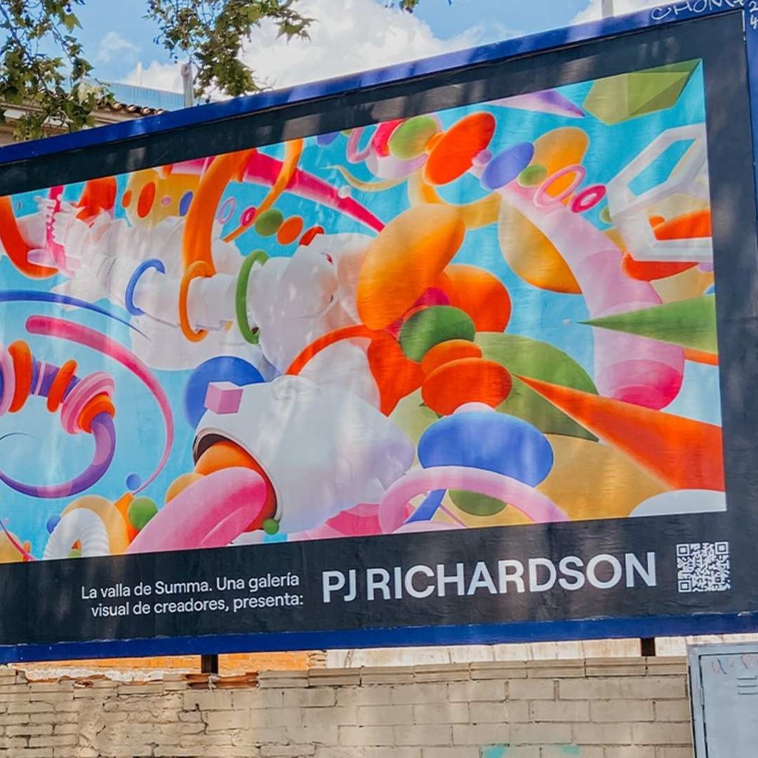 Valla publicitaria con obra de arte contemporánea