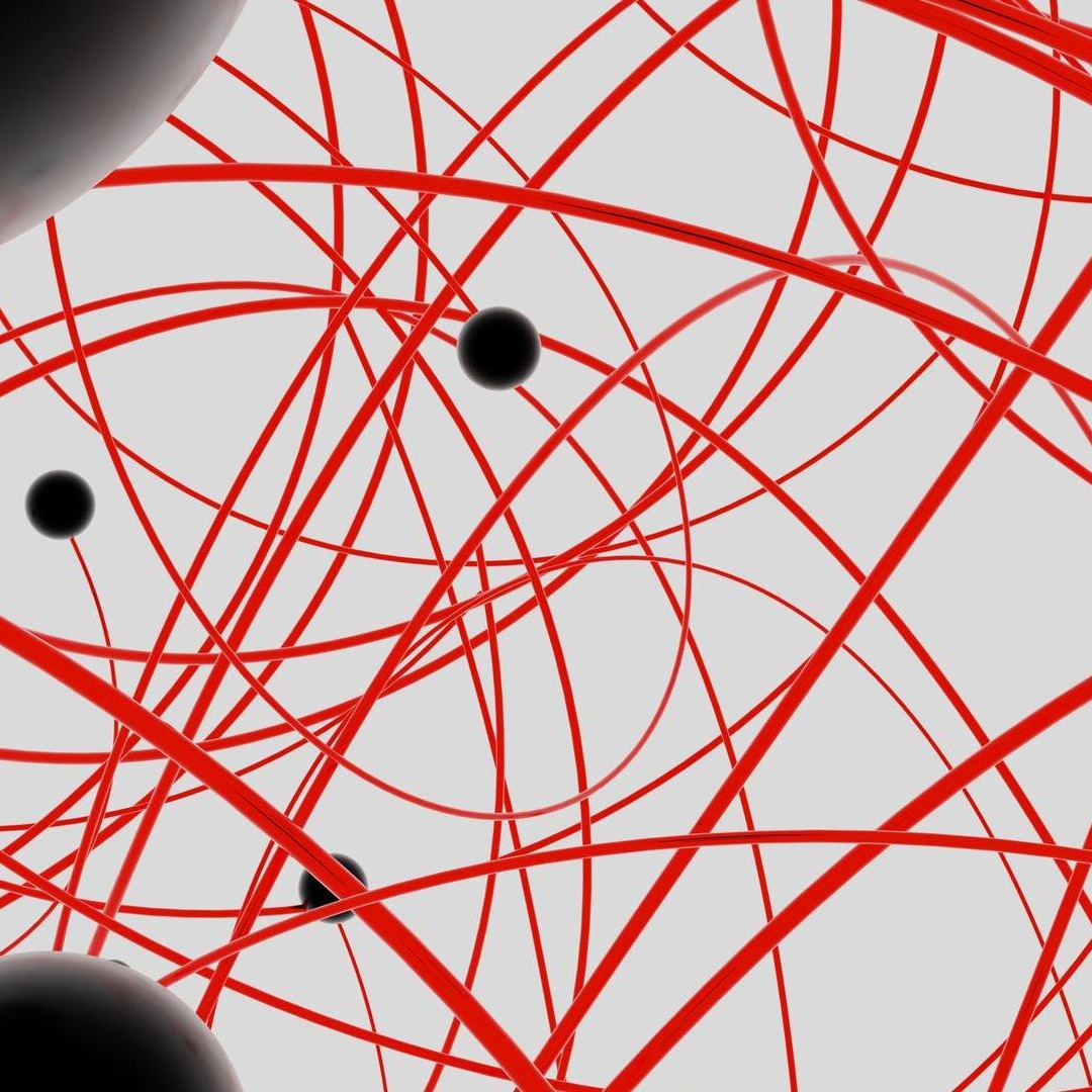 Imagen abstracta de líneas rojas y puntos negros