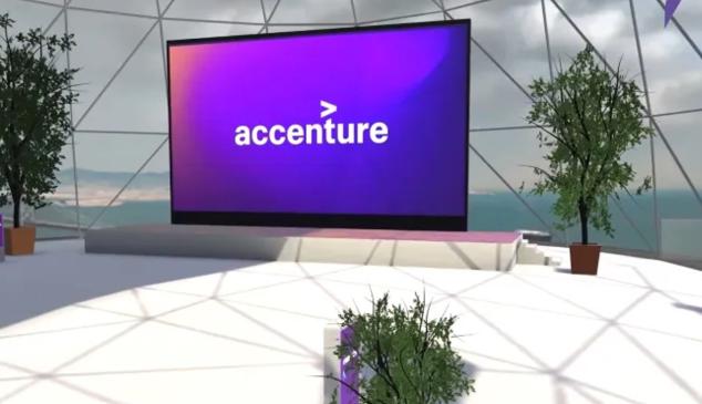 una pantalla con el logotipo de accenture en el metaverso