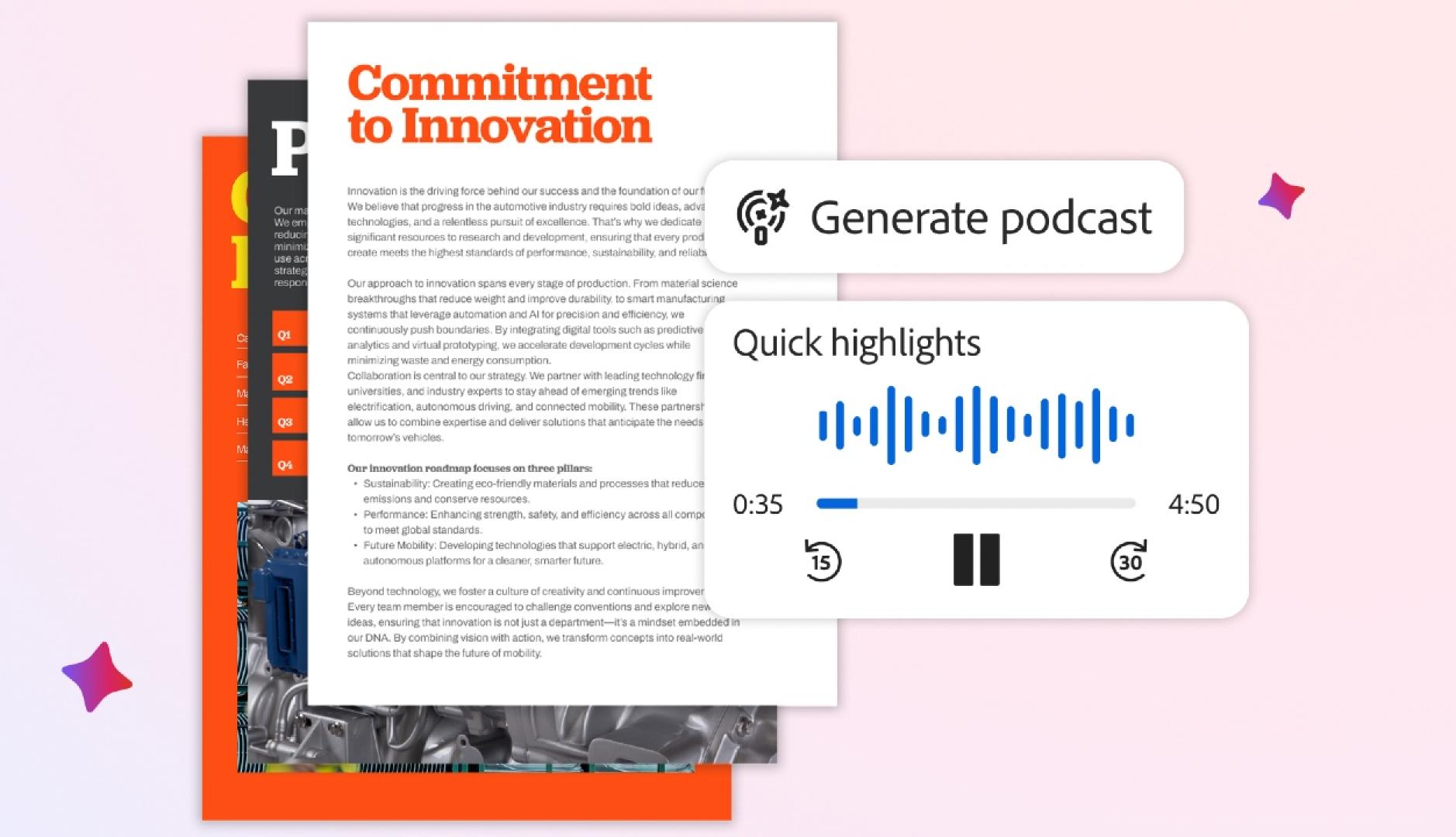 La interfaz de Adobe Acrobat para convertir un documento PDF en un podcast