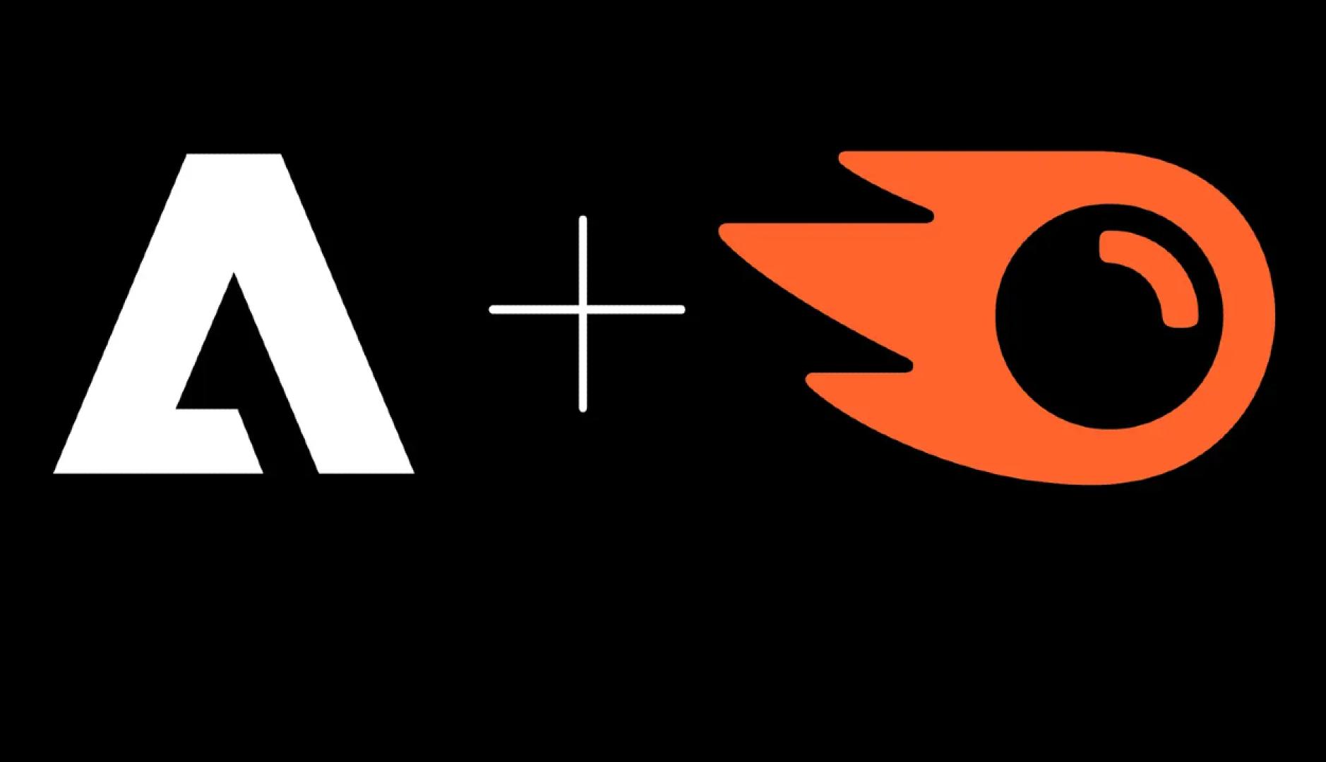 Los logotipos de adobe y semrush sobre un fondo negro