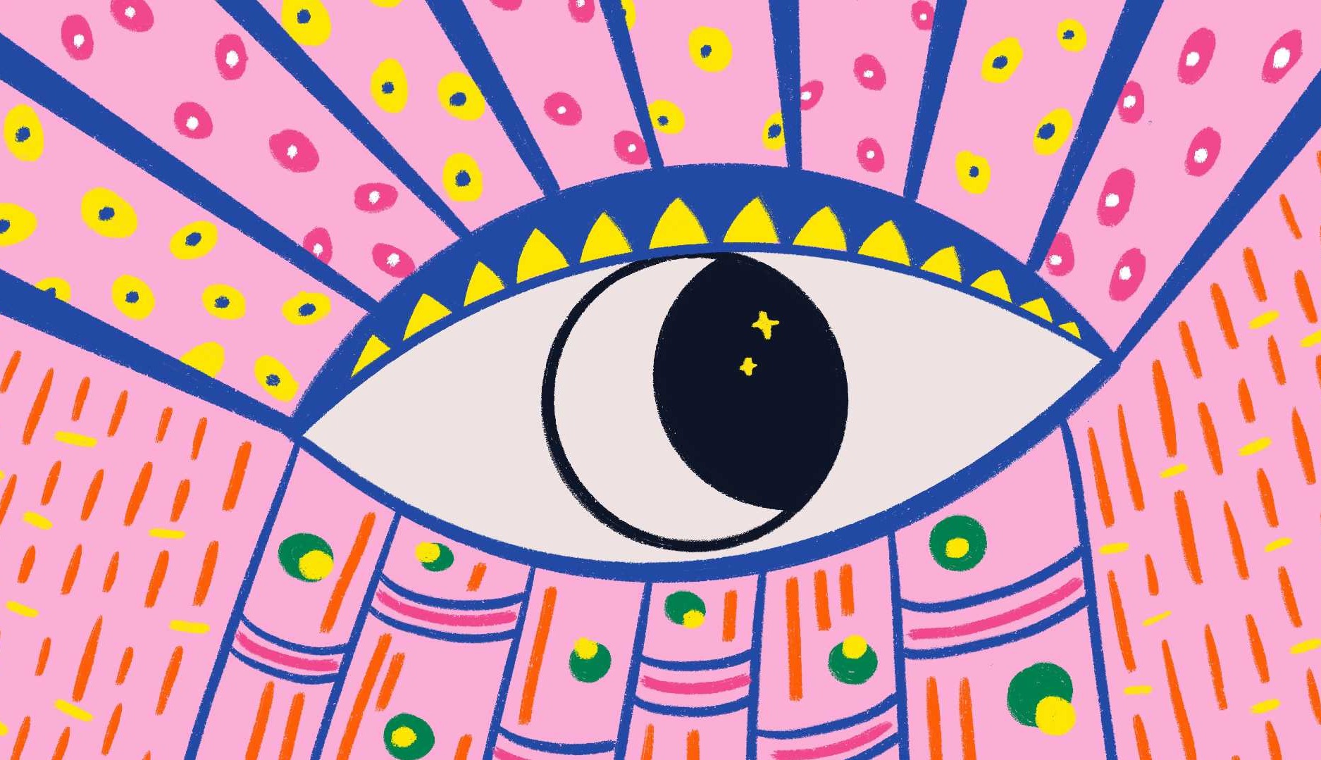 Ilustración abstracta de un ojo sobre fondo rosa