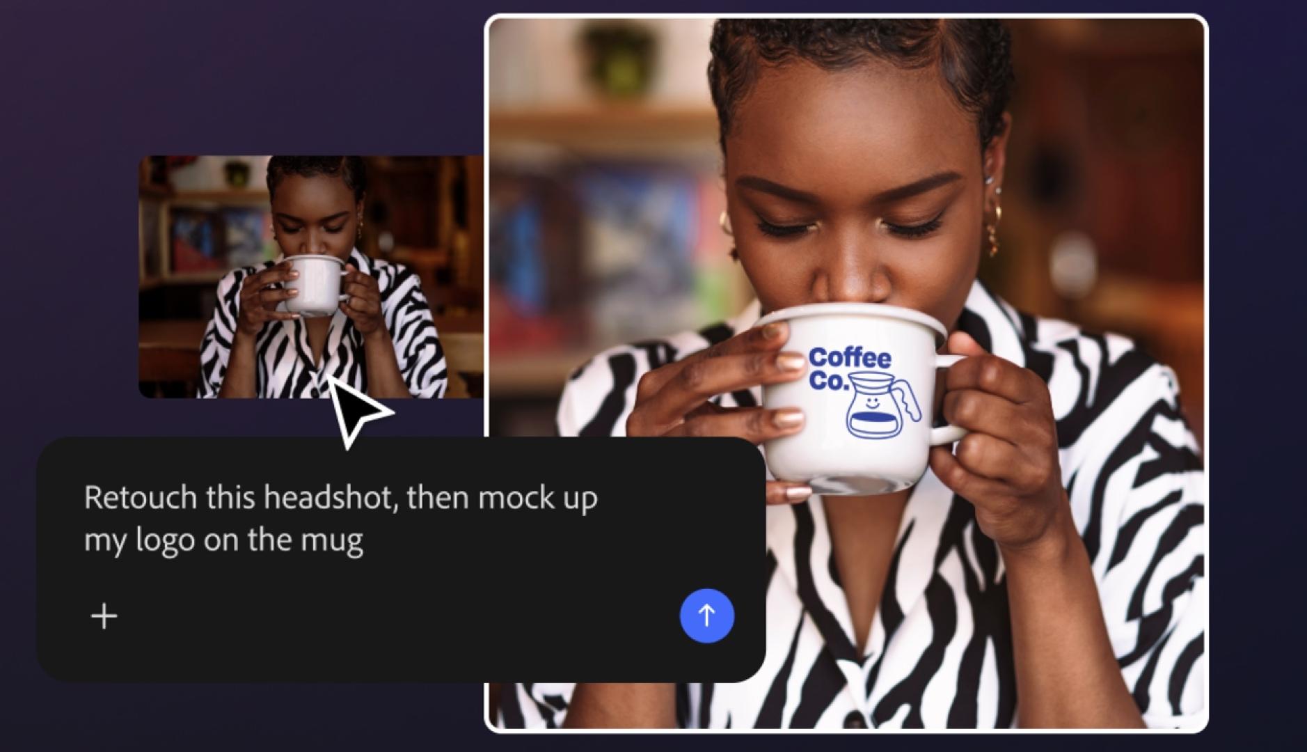 La interfaz del asistente con una chica bebiendo de una taza de café