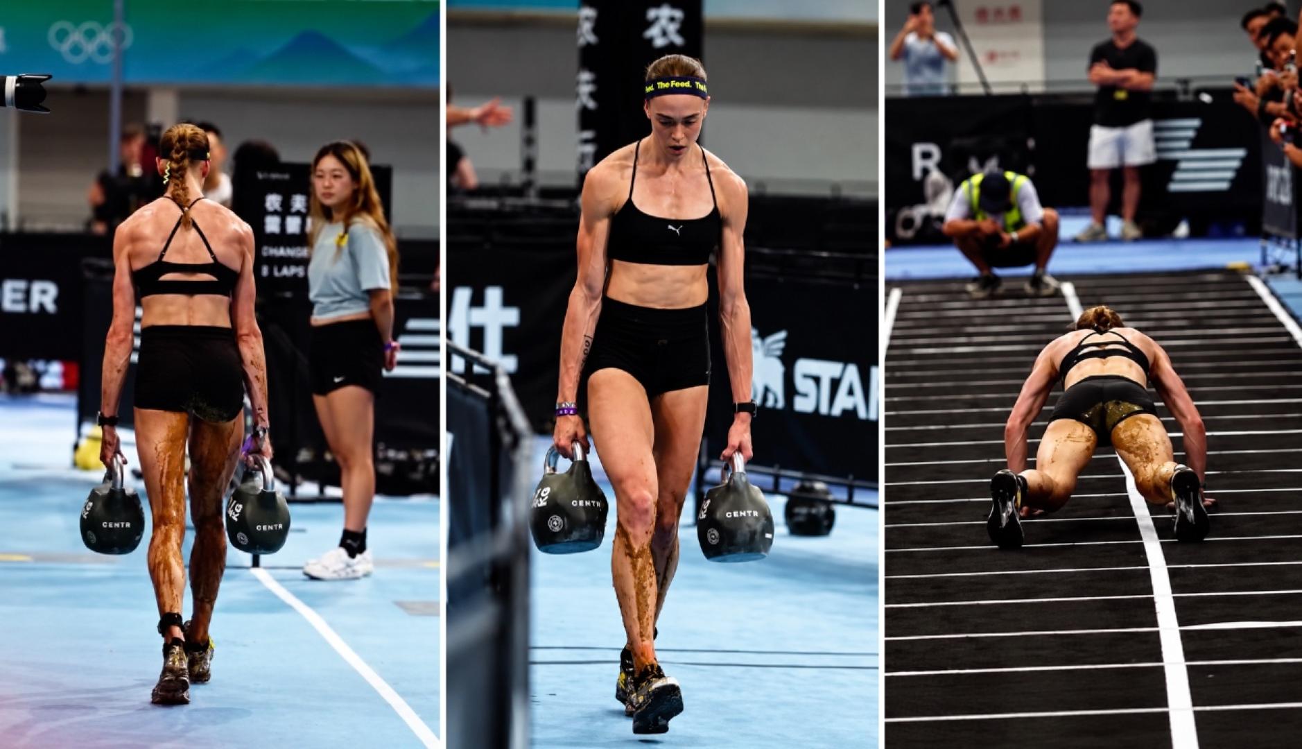 Imágenes de la atleta compitiendo con las piernas llenas de caca