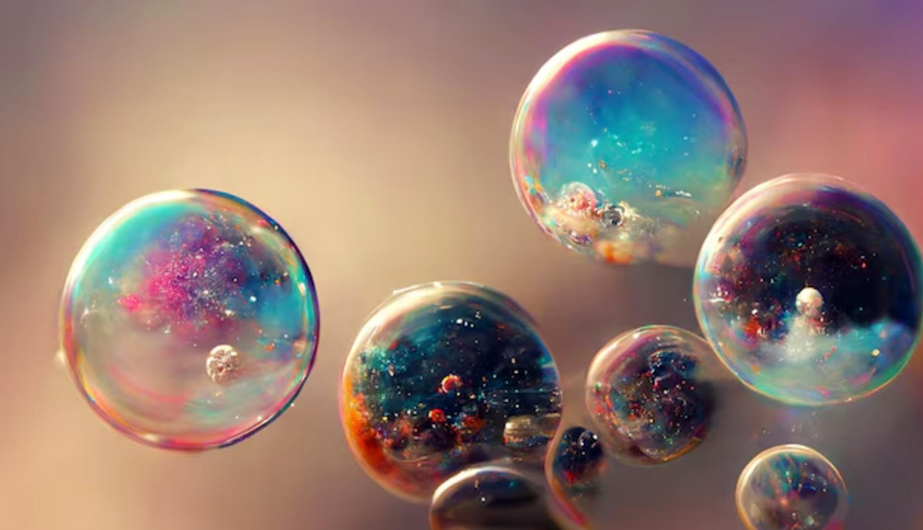 ocho bolas abstractas de colores flotando en un fondo de color